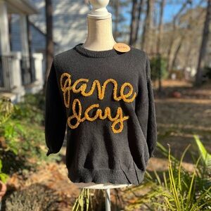 NWT BiBi Game Day Sparkle ✨ Embellished Sweater Top, Black + Gold, Large